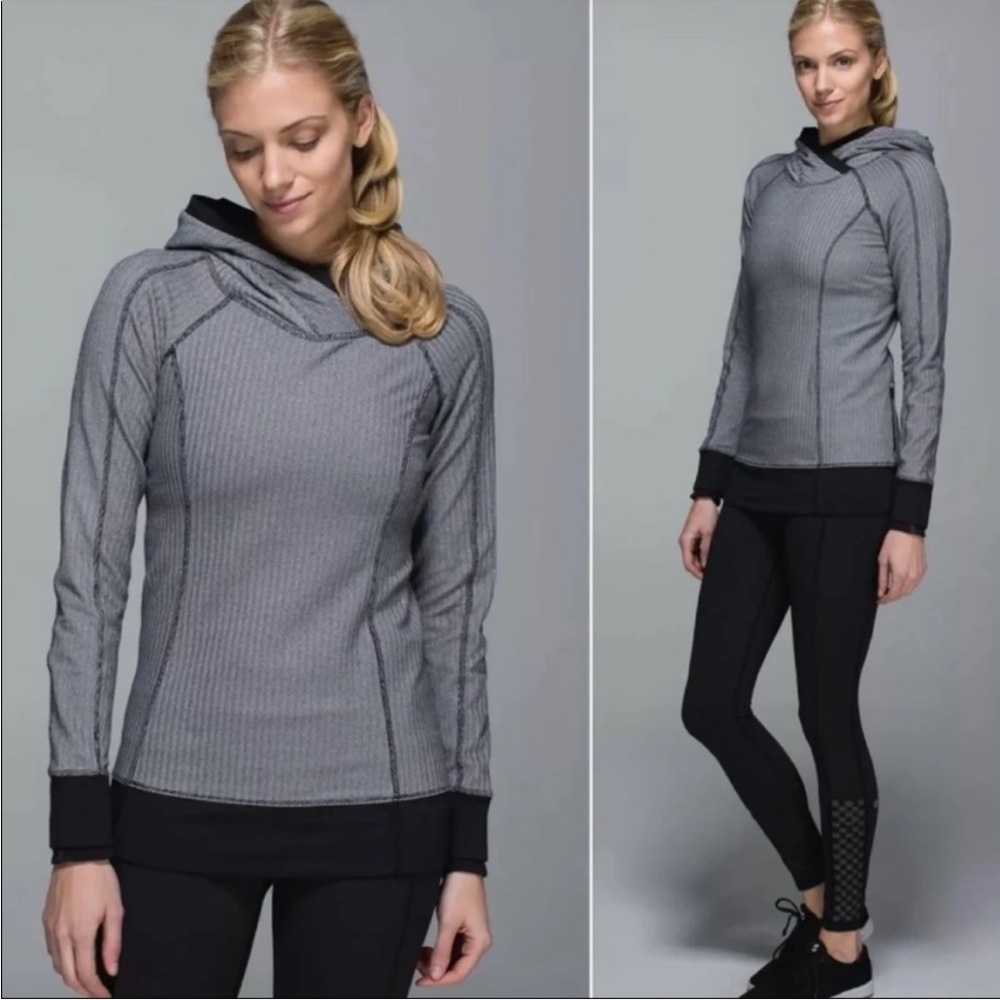 Lululemon Think Fast Hoodie in light grey herringbone (size 8)